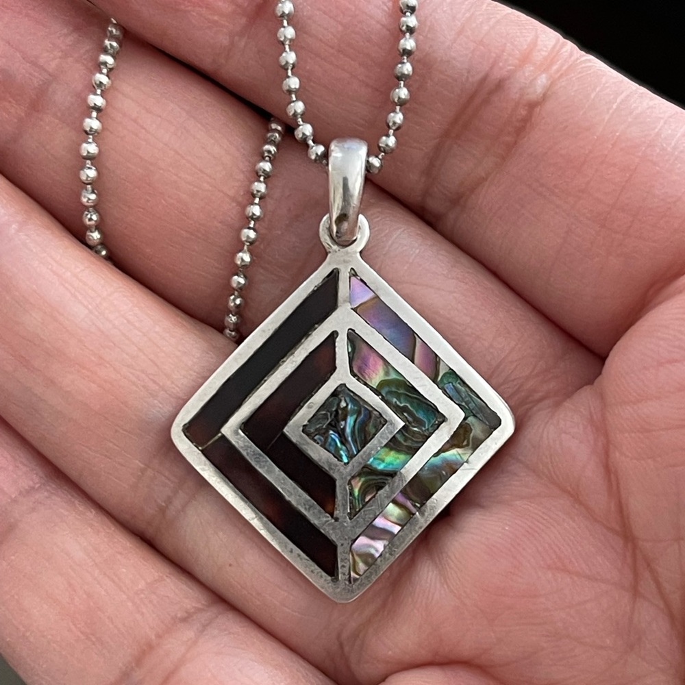 Solid Sterling Silver Inlaid Abalone Shell Pendan… - image 1